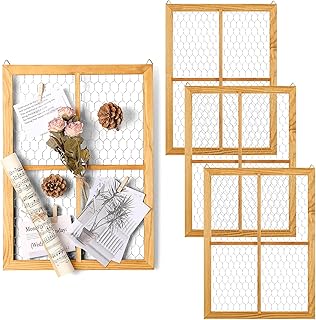 Chunful Pack Chicken Wire Wooden Frame Unfinished Wood Window Frame with Chicken Wire Mesh for Crafts Photos Jewelry Decoration(Natural Wood,Outer 16 x 12 in, Interior 15 x 11 in,Cross)