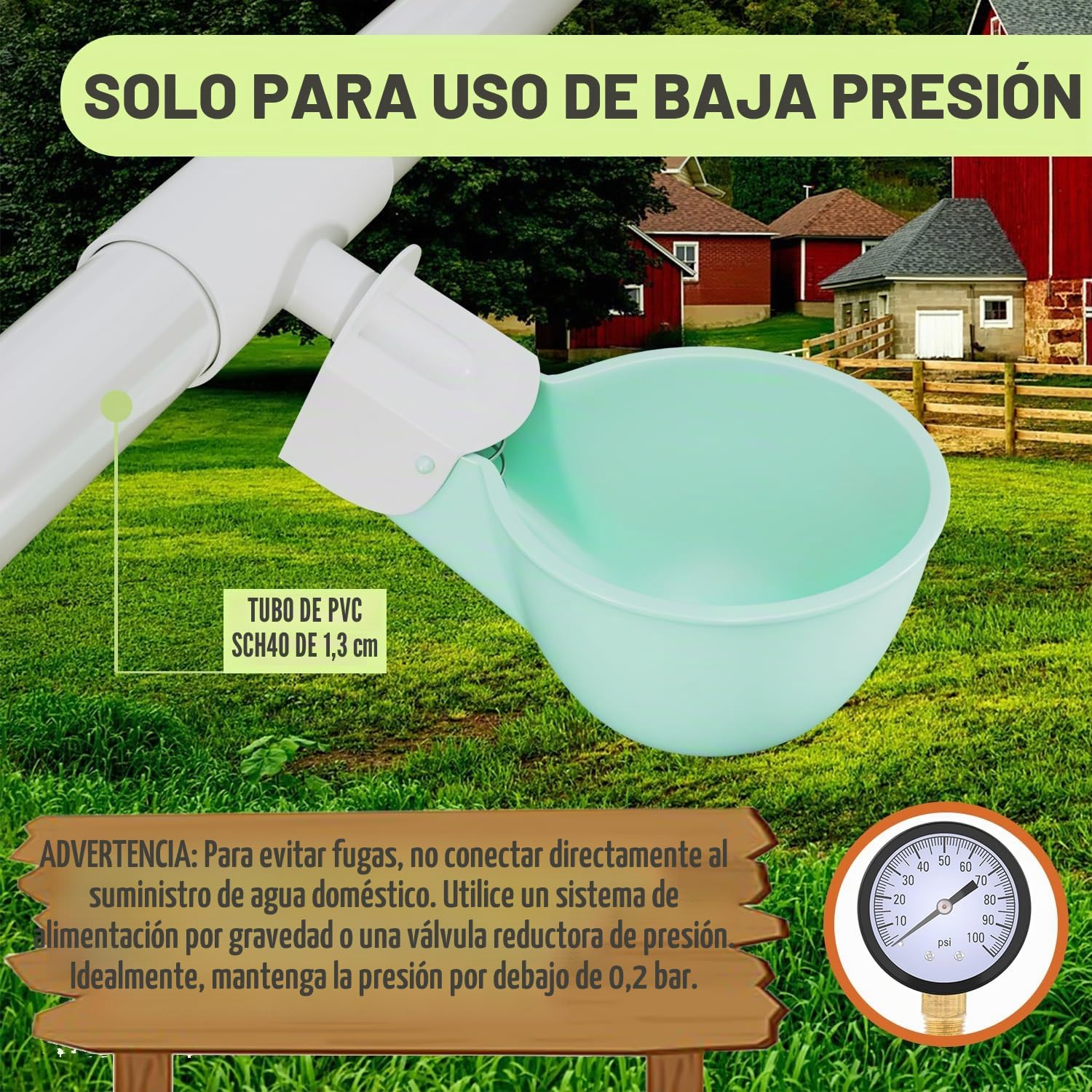 8 unidades de tazas de agua para pollo con accesorios de PVC en T para tubo de 1/2 pulgada, sistema automático de riego de pollo, anti-fugas, contiene un 50% más de agua, adecuado para pollos, patos