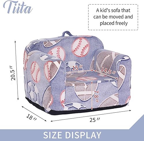 Miniatura 3 de Tiita Sofá para niños, sofá de espuma para niños pequeños, cómoda silla de descanso para niños con asa de transporte y bolsillos laterales, silla