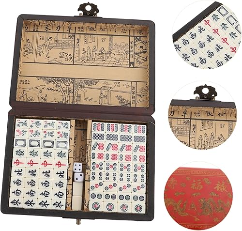 Miniatura 7 de 1 Set Pequeño Kit de Juego de Viaje Mahjong Artículos Caja Portátil Mahjong Set para Juego Chino