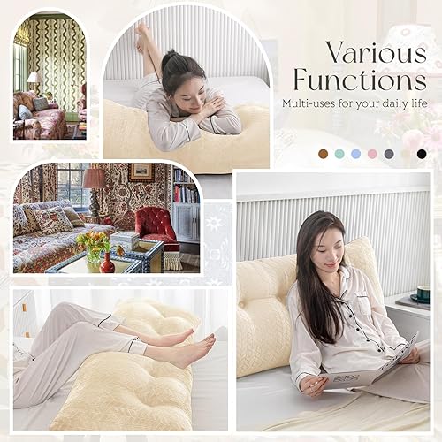 Miniatura 5 de easedeco Almohada triangular grande para cabecero de cuña, cojín grande para cabecero de espalda, respaldo y posicionamiento, almohada de lectura