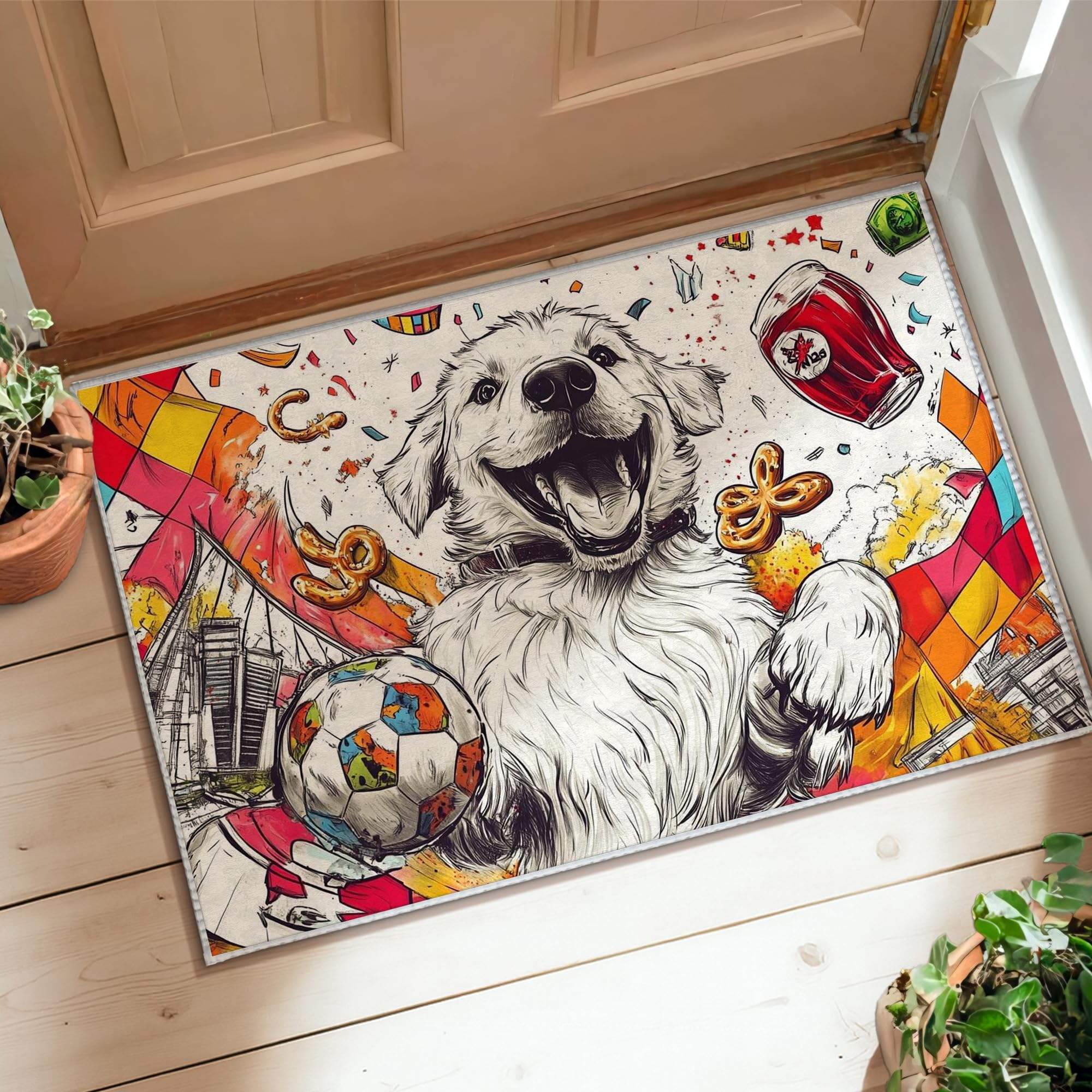 Tapis de sol pour chien antidérapant jaune motif football