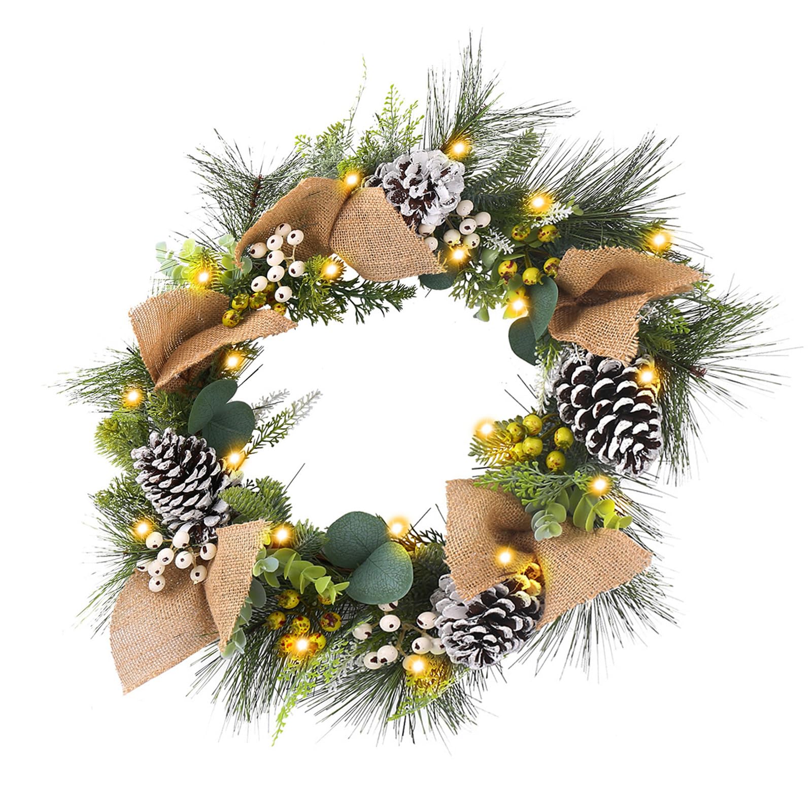 Klynovalu Christmas Wreath with Pine Cones Elegant Glowing Christmas Wreath Charm with Pine Cones and Festival Decoration Festival Cone with LED Lights