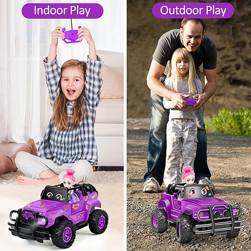 Miniatura 3 de Coche de Control Remoto, Camión Rc Morado con Adhesivos DIY y Muñeca para Niñas Peques, Camión RC de Escala 120 Todo Terreno, Juguetes de Coche Rc