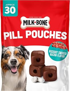 Milk-Bone Pill Pouches, Hickory Smoked Bacon Flavor, 30 Pill Pouches | 7.4-oz. bag, disguise your dog’s pills, fits most capsules and tablets