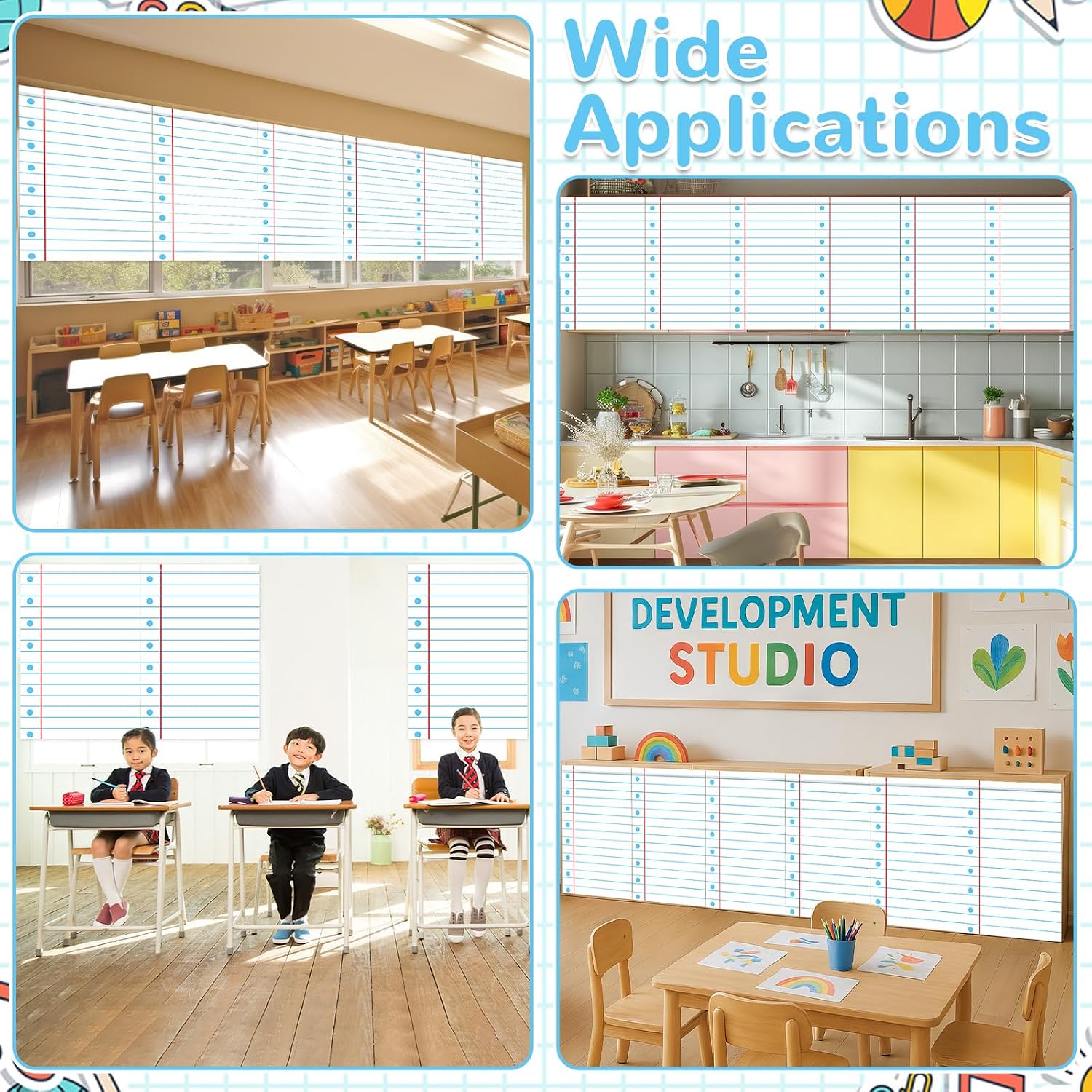 Wiooffen 6Pcs Composition Classroom Curtains Composition Notebook Lined Paper Curtain Back to School Classroom Decoration Valance Curtains for Window Kindergarten Primary Bedroom Playroom Room Decor