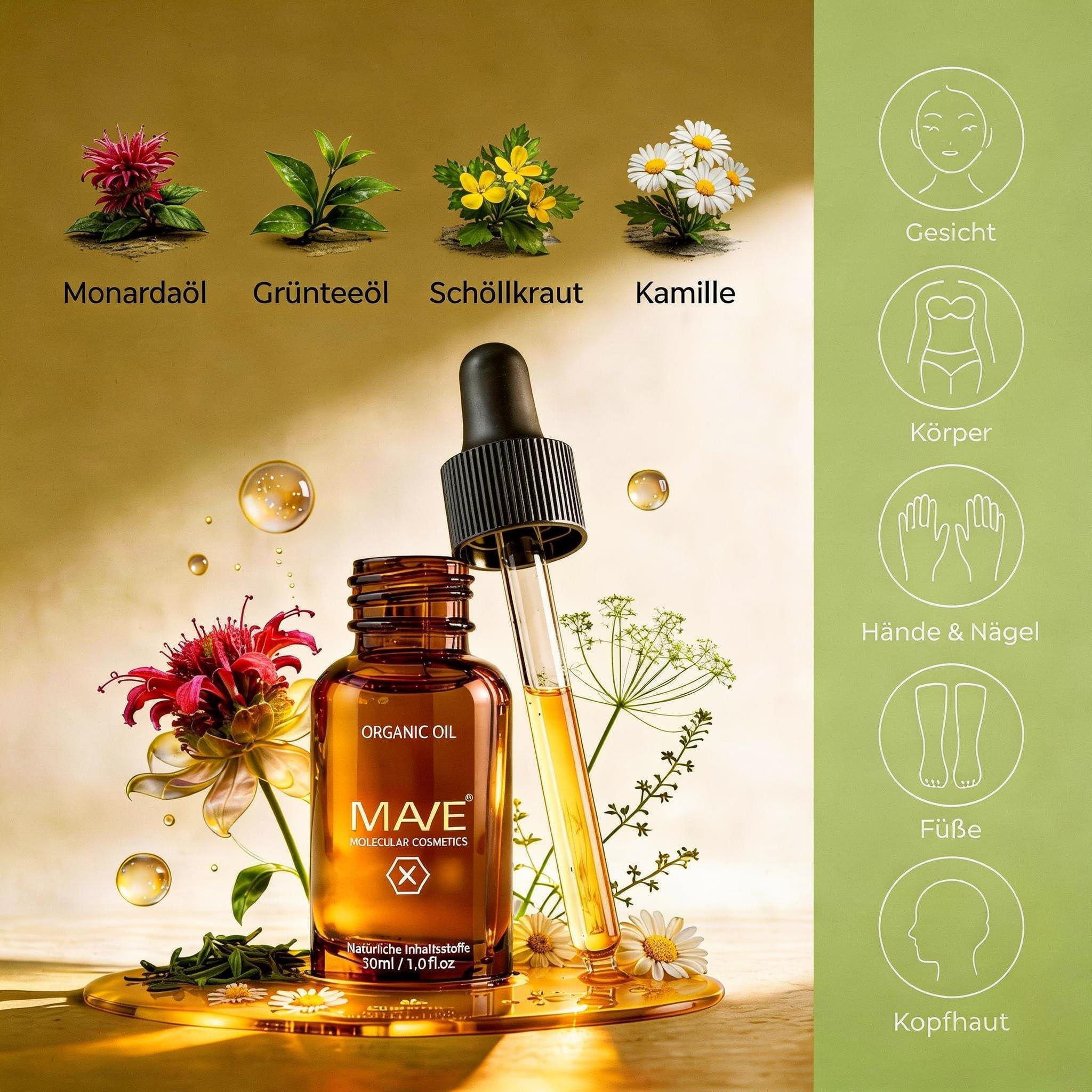 MAVE Organic Öl – SOS Oil für Haut & Nägel | Natürliches Pflegeöl bei Pickeln, Rissiger Haut, Gereizter Kopfhaut & mehr | Regenerierend & Vielseitig Einsetzbar | 30 ml