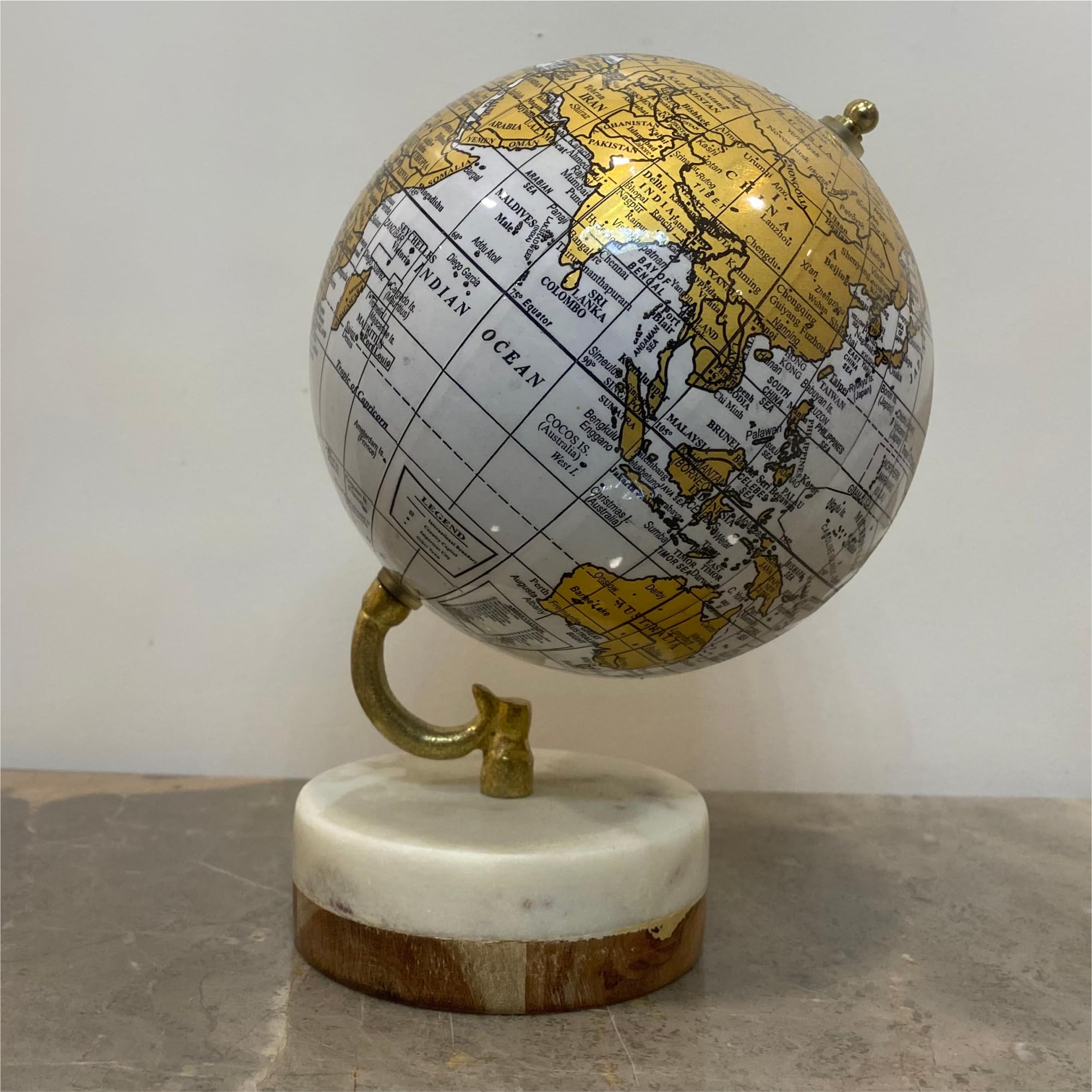 Globe Daddy Home Decor Globe with Ungli-Shaped Gold Arc and Sturdy Marble Base,Modern Globe for Office Decoration (Color-White gold) (B0CLVBDFKY) Amazon Price History, Amazon Price Tracker