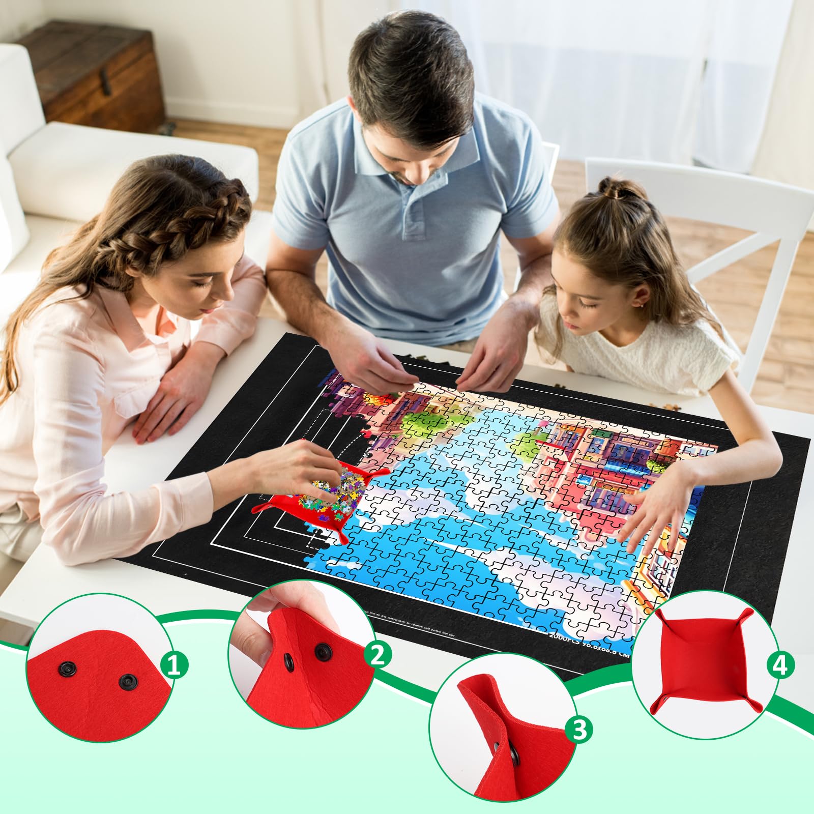 TNOMSNO Tapete Puzzle 2000 Piezas, Alfombra Puzzle 2000 1500 1000 Pezzi, Portátil Fieltro Estera de Rompecabezas,120x80cm, Tapiz Puzzle Enrollable, Negro