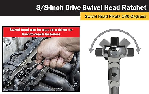 Miniatura 5 de Titan 11076 Trinquete de cabeza giratoria de 72 dientes de 38 pulgadas x 8-34 pulgadas