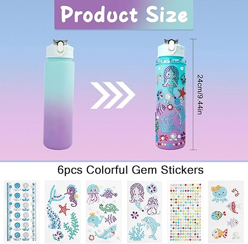 Miniatura 5 de Decora tus propios kits de botellas de agua para niñas de 4 a 12 años, calcomanías de gemas para botellas de agua para niñas, kits de manualidades y