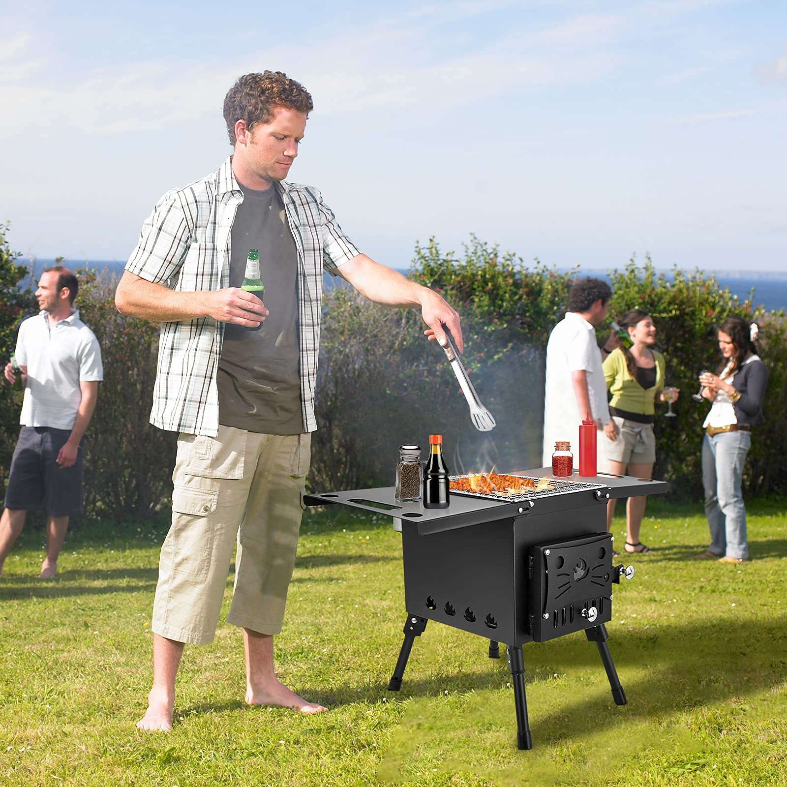 Camping Tent Stove with Chimney Pipes, Portable Wood Burning Outdoor