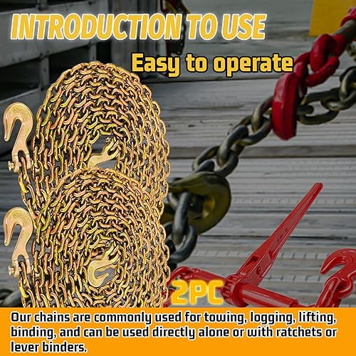 Miniatura 26 de Cadena de transporte de 3/8 pulgadas, cadena de remolque G80 con ganchos de seguridad y agarre G70 Carga de trabajo de 7100 libras Cadena