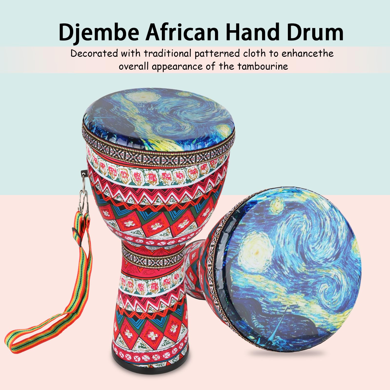 FF Bonfires 8.5-Inch African Drum - Durable PVC Djembe Drums Adults, Multicolor Uneteenth African Drums Percussion Instrument West African Style Djembes Music Healing Instrument for Beginner