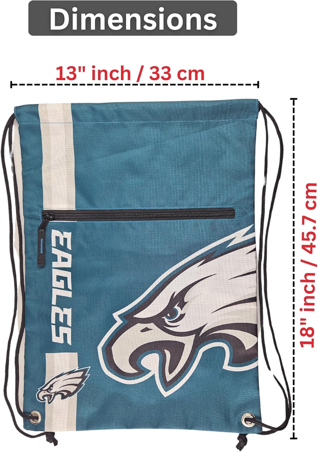 FOCO Philadelphia Eagles Big Logo Drawstring Backpack with Zippered Pocket – Limited Edition Eagles Bag – NFL Gear for the NFC East – Officially Licensed Philadelphia Eagles Fan Gear - Image 4