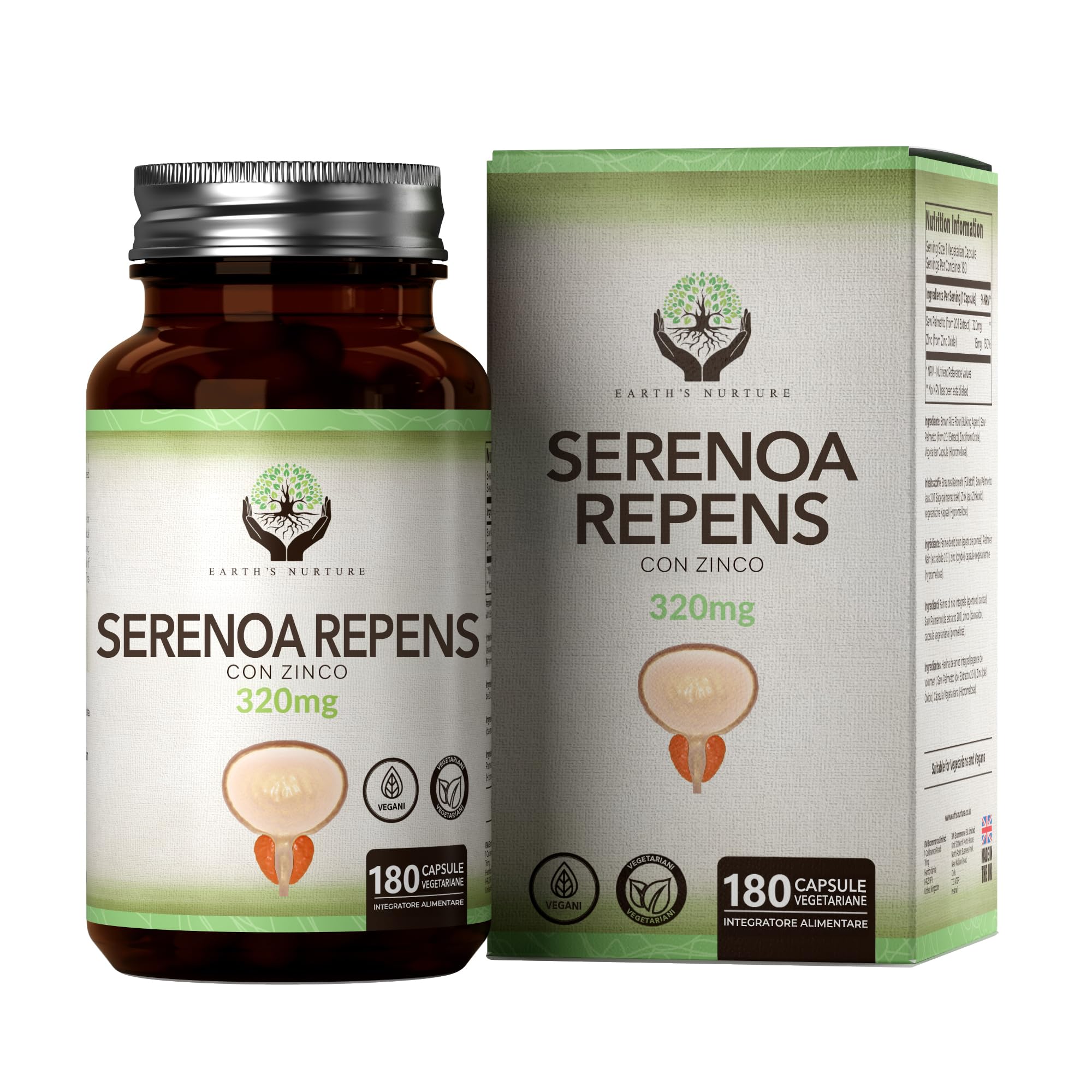 EN Saw Palmetto Prostata Integratore | 180 Serenoa Repens Capsules | ad Alto Dosaggio Estratto di Palmetto Saw 320mg con Zinco 15mg | Non-OGM, Senza Glutine e Allergeni | Prodotto nel Regno Unito