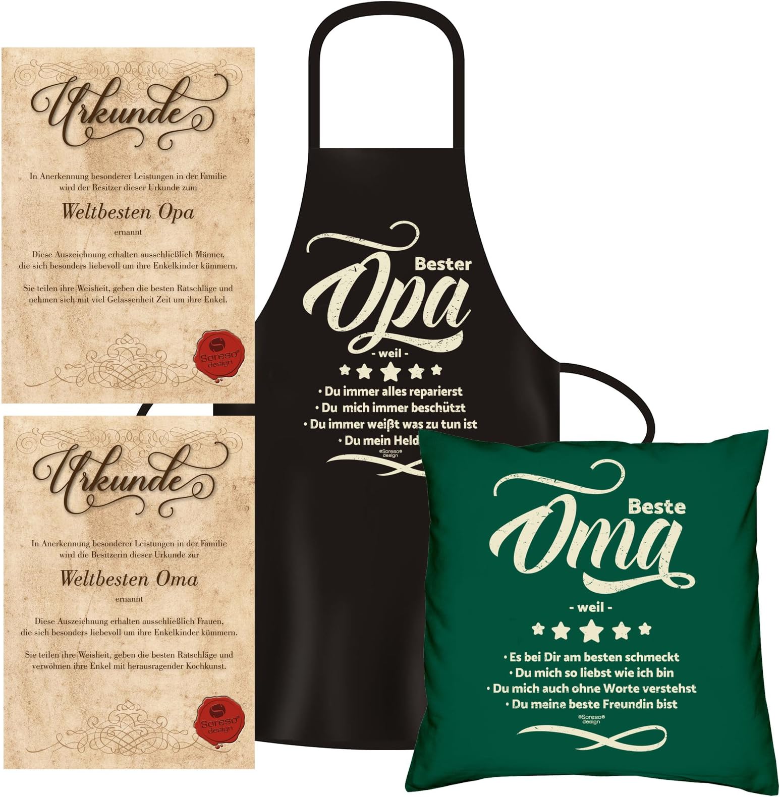 Gifts Set Women Christmas Oma Opa Filled Cushion and Cooking Apron Bester Opa Grandma To The Matching Certificate, Fabric, Schwarz_6, One Size