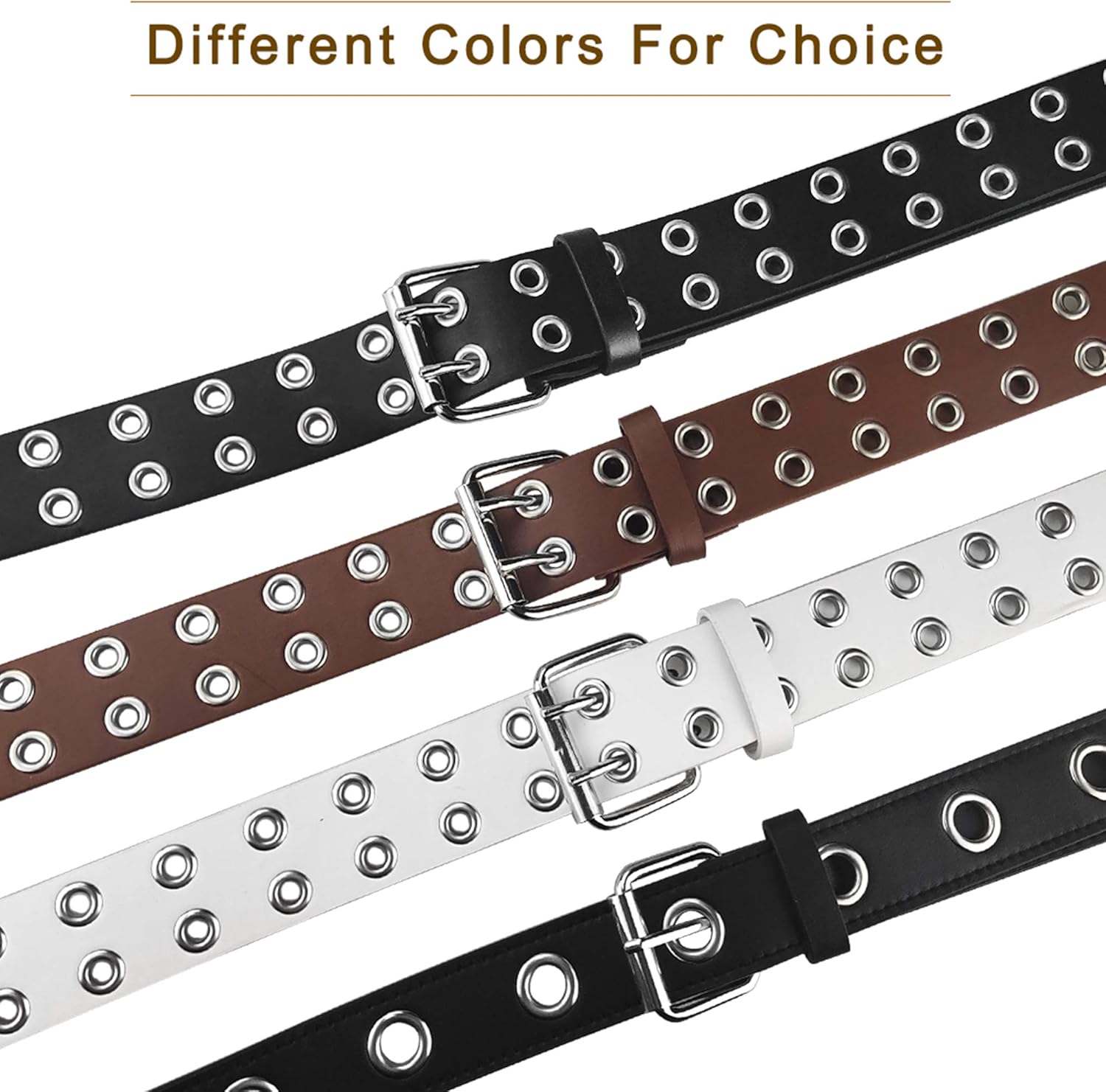 Grommet Leather Belts for Women, Black Belt Women Men with Double Holes - Image 5