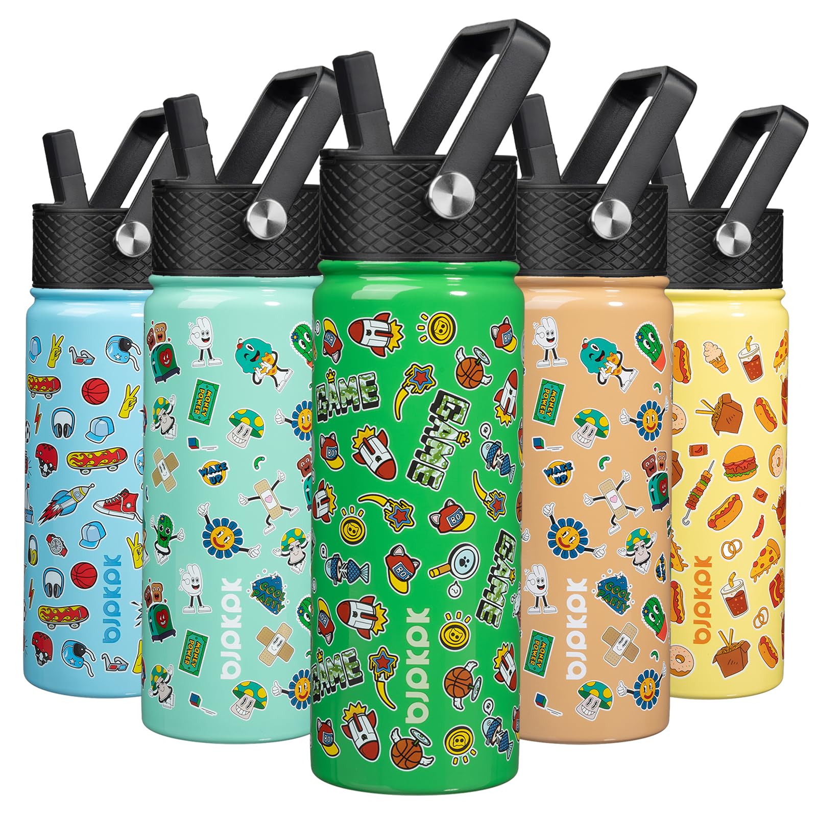 BJPKPK Insulated Water Bottle, 18oz Stainless Steel with Straw Lid