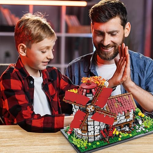 Miniatura 4 de Ideas - Juego de construcción de casa de molino de viento holandés medieval para adultos (2296 unidades), juegos de casas de árbol de flores, juego