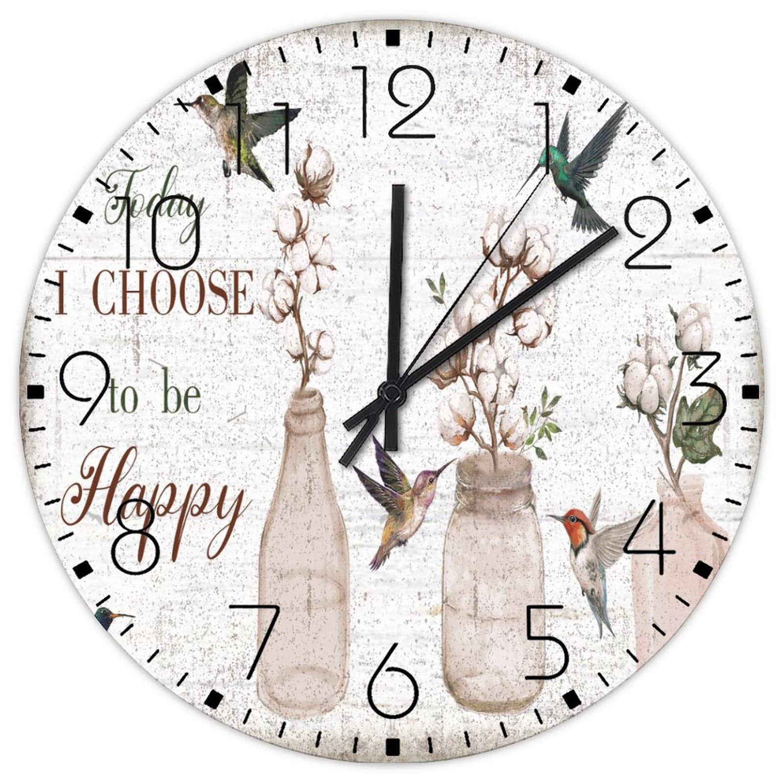 Horloge murale en bois analogique silencieuse Today I Choose Be Happy durable