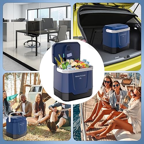 Miniatura 9 de Enfriador y calentador eléctrico de 35 cuartos de galón (33 L), refrigerador portátil para automóvil con mango de bloqueo automático, enfriador de