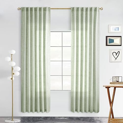 Miniatura 33 de Cortinas verde oliva de 108 pulgadas, 2 paneles para sala de estar, semitransparentes, reductoras de luz, aireadas, modernas, elegantes, extra Verde