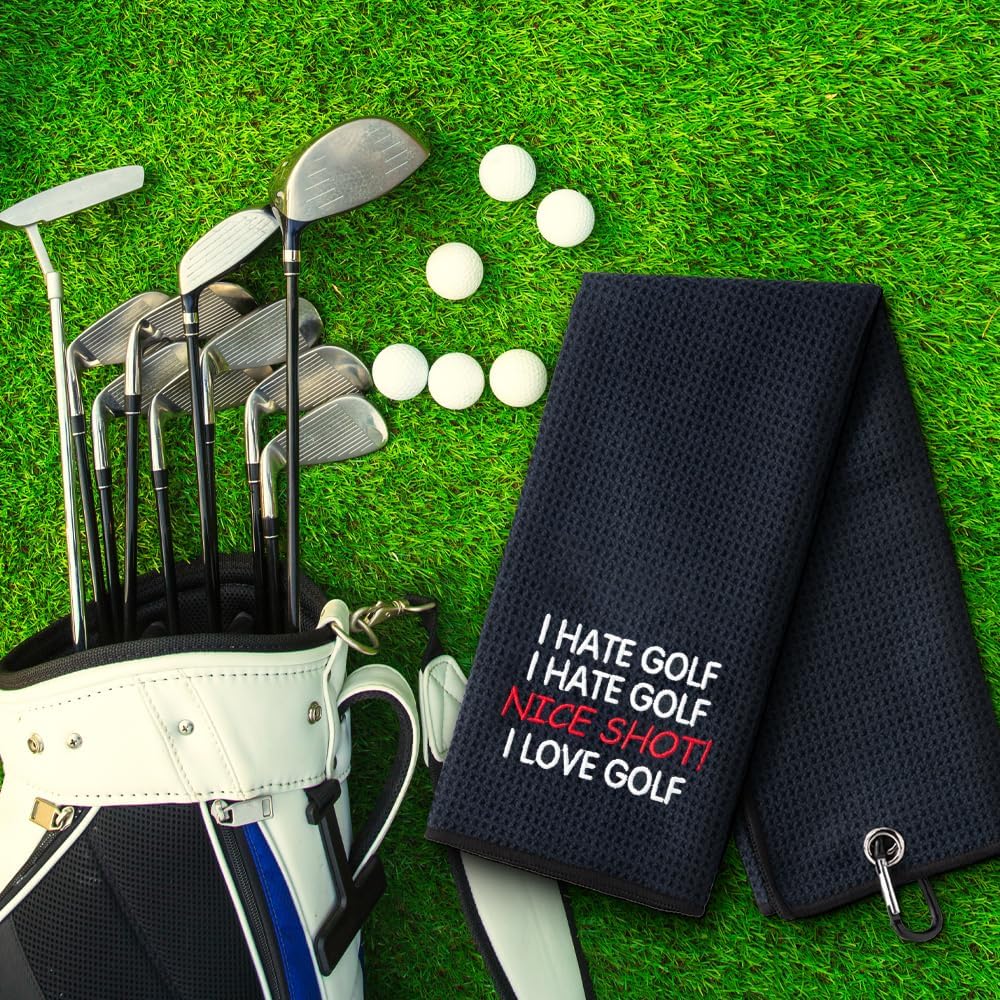 I Hate Golf Nice Shot I Love Golf Embroidered Golf Towel - Funny Gift for Golfer - Image 4