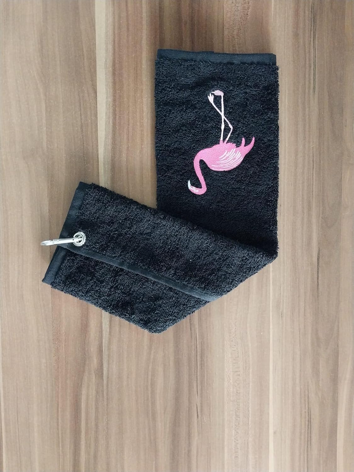 TOWLAND Flamingo Embroidered Black Golf Towels 12"x20" Tri-Fold Full Terry Cotton with Grommet and Hook – Lightweight & Absorbent Golf Towel Set for Women & Men (12)
