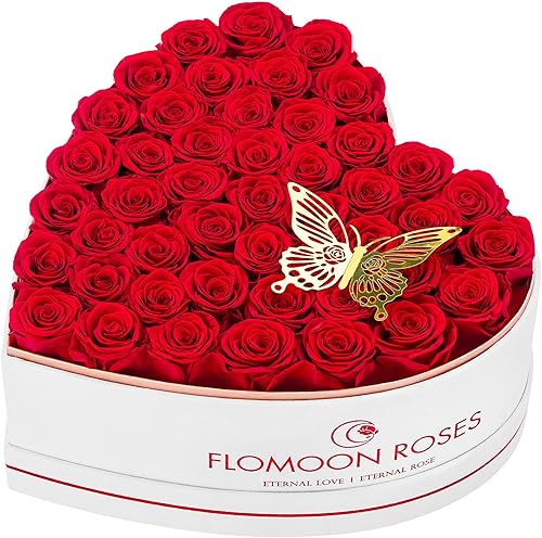 Miniatura 7 de Flomoon Caja de 47 piezas de flores para siempre en forma de corazón, rosas preservadas para el día de la madre, regalo de flores preservadas