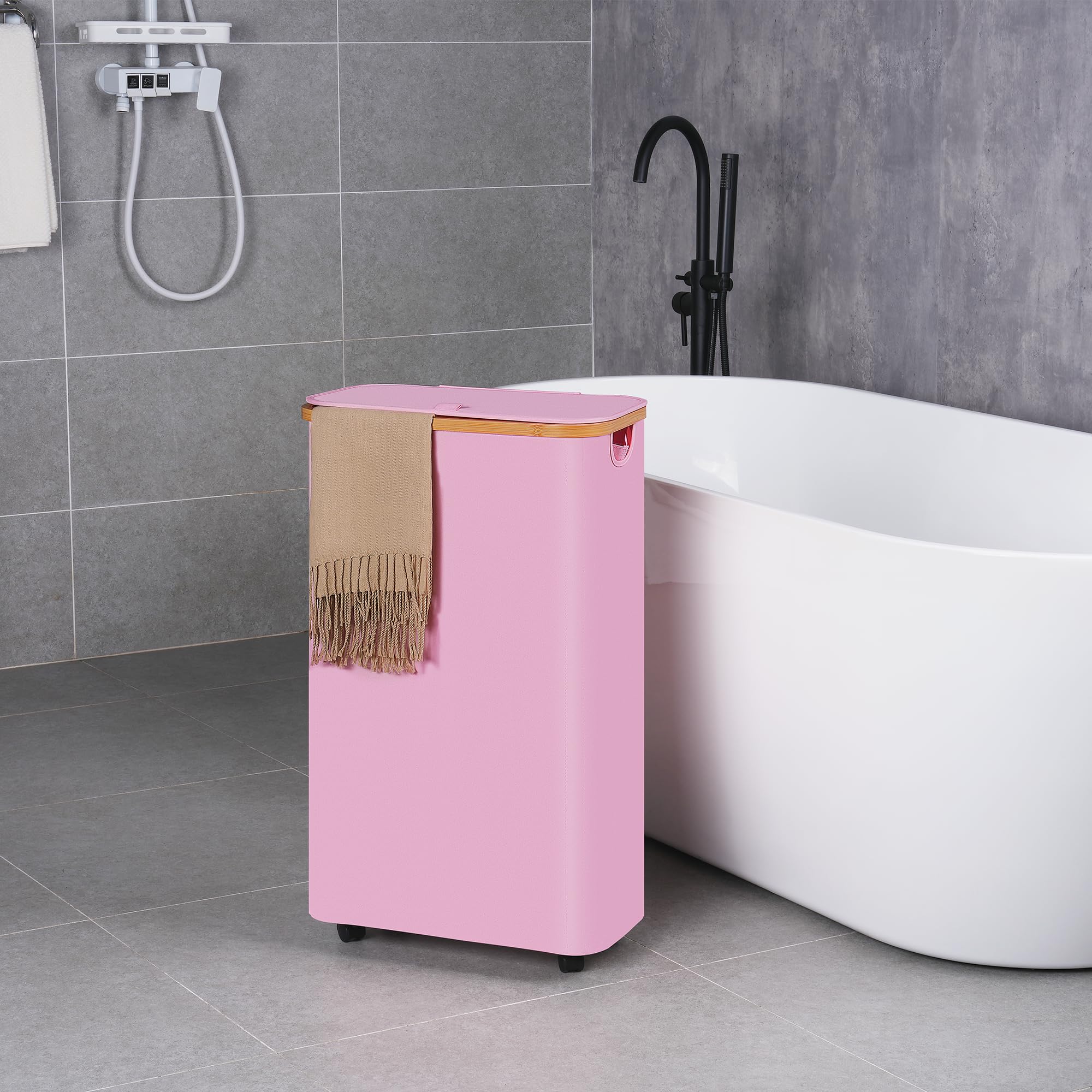 Corbeille Linge Chambre étroite Panier à Linge Sur Roues 75L Efluky - Étroit Avec Couvercle, Poignées Bambou Et Sac Amovible Pour Chambre Et Salle De Bain Corbeille Linge Chambre étroite Panier à Linge Sur Roues 75L Efluky - Étroit Avec Couvercle, Poignées Bambou Et Sac Amovible Pour Chambre Et Salle De Bain