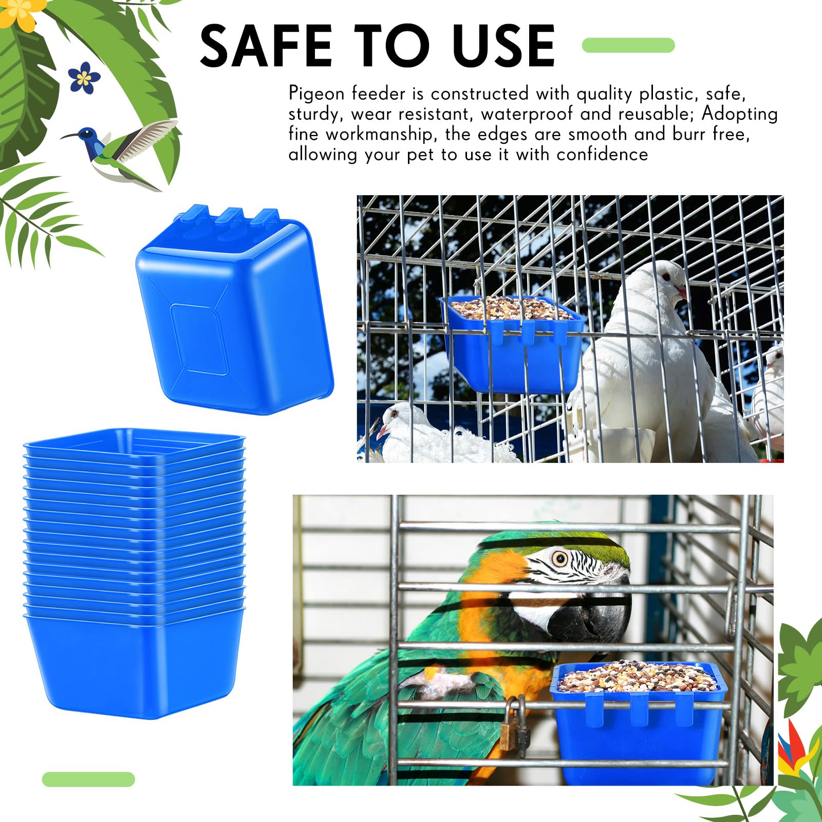 Maxdot 50 Pcs Cage Cups Chicken Feeder Cups 16 oz Hanging Bird Food Water Bowl Bunny Cage Feeding Dish for Pet Parrot Rooster Parakeet Gamefowl Poultry Pigeon(Blue) - image 5