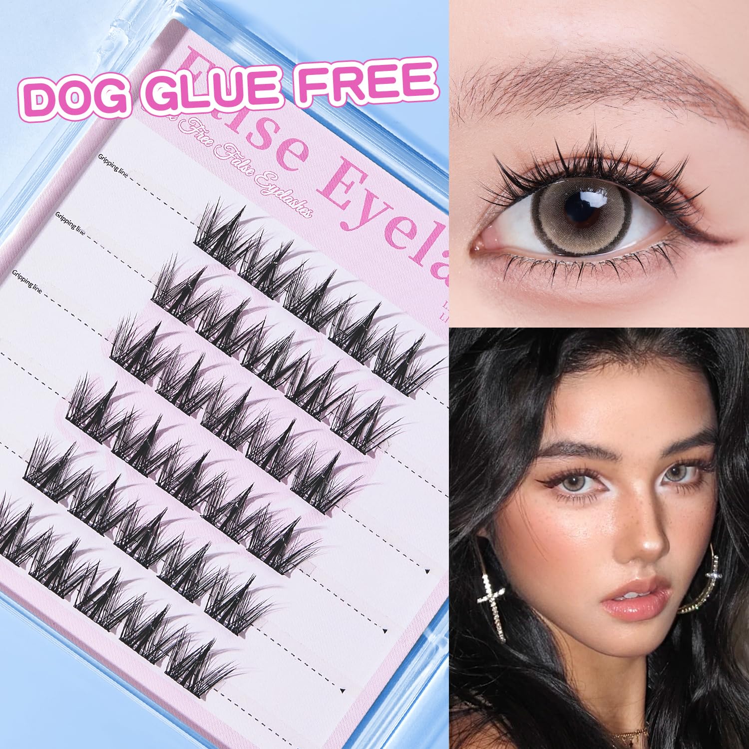 Self Adhesive Eyelashes Spiky Lash Clusters Pre Glued Eyelash Clusters Press on lashes No Glue Needed 30 pcs Natural Wispy Lashes with Thin Band DIY at Home Eyelash Extensions Tweezers (U65) image 3