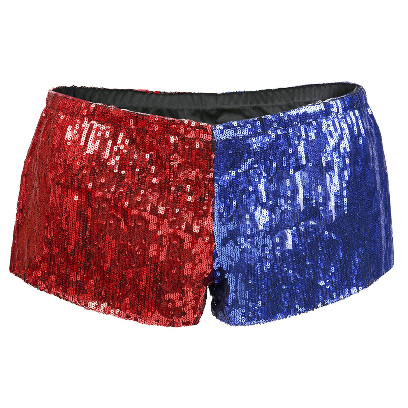 HDE Damen Rot und Blau Metallic Pailletten Booty Shorts für Harley Misfit Halloween Kostüm