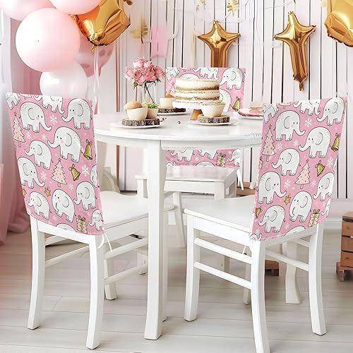 Miniatura 4 de Cute White Elephant Pink and Gold Dining Chair Slipcovers Anti-Dust for Home, Restaurant, Banquet Set of 2 decoración Parson Chair Covers