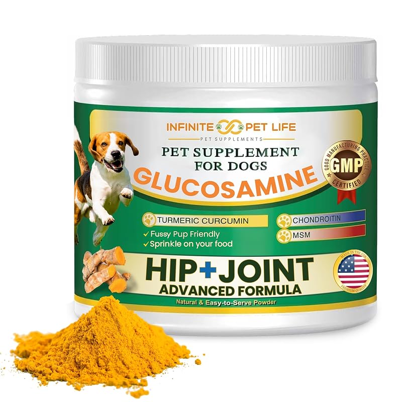 Suplemento em Pó para Cães para Cuidados com as Articulações com Glucosamina, MSM, Condroitina e Cúrcuma Infinite Pet Supplements, 90 g