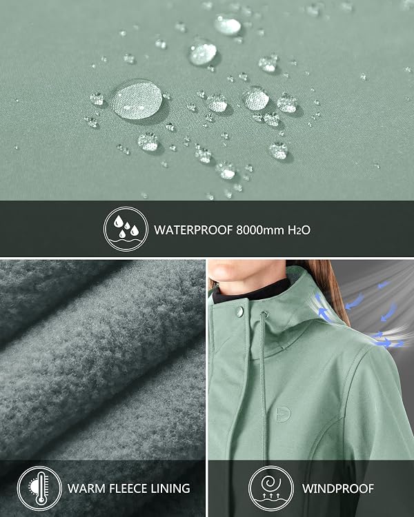 Outdoor Ventures Women's Lightweight Waterproof Fleece Lined Hooded Softshell Rain Jacket, Warm Windbreaker Long Coat by Outdoor Ventures - Image 3