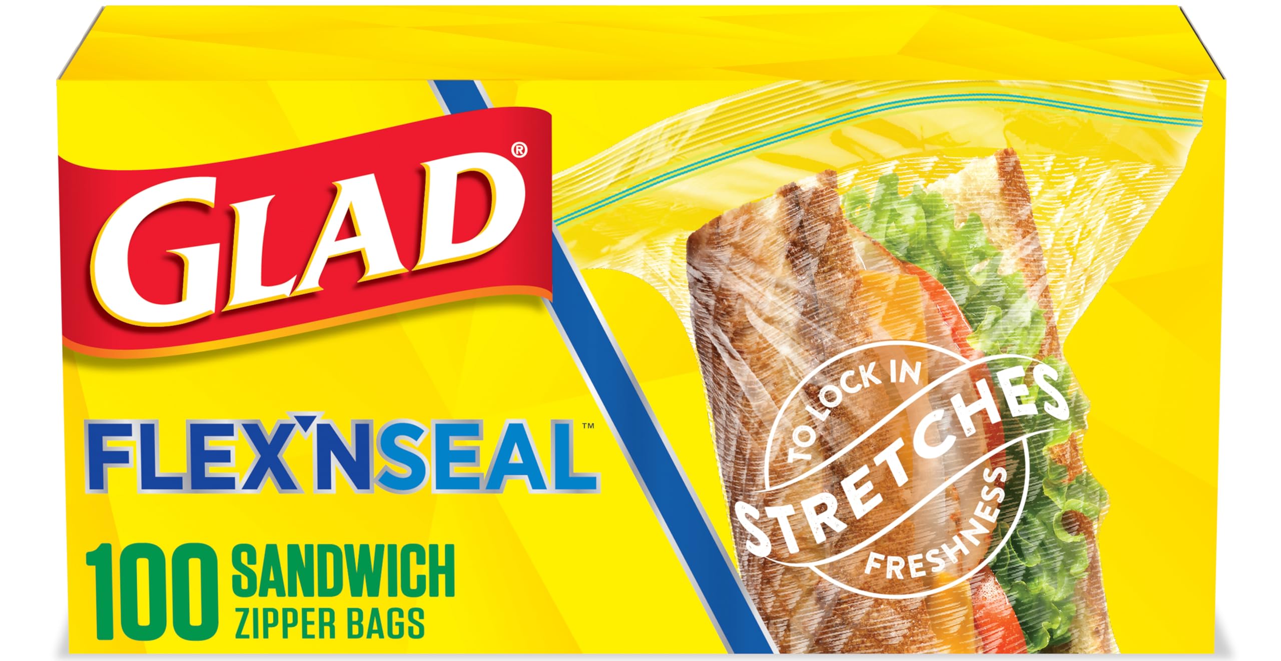 Flex'N Seal Food Storage Plastic Bags, Sandwich, 100 Count, Pack of 4 (Package May Vary)