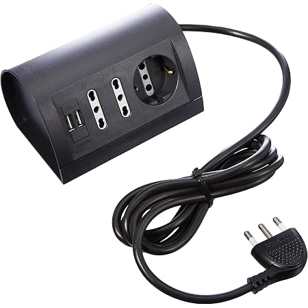 Ewent Multipresa Da Scrivania 3 Prese + 2 USB + 1 USB-C – 3500W, Protezione Sovraccarico, Nera