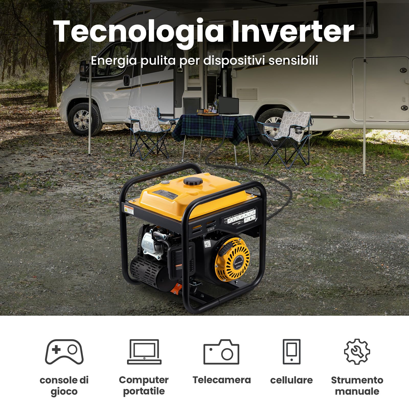 maXpeedingrods Generatore di Corrente Inverter Portatile 3500W Benzina 4 tempi con 2 prese 230V Silenzioso e leggero come generatore di emergenza domestica per Garage Officina Cantiere Camping
