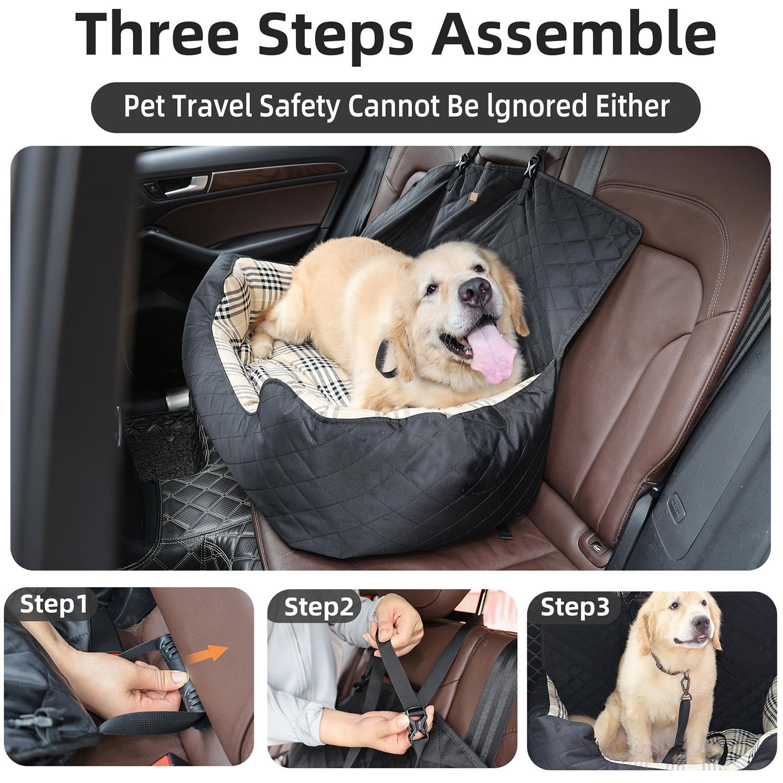 Cama Multifuncional Para Perros - Asiento De Coche Portátil Para Perreras | Transportador De Seguridad De Viaje Para Productos Para Mascotas | Asiento De Coche Para Perro Con Cinturón De Secador