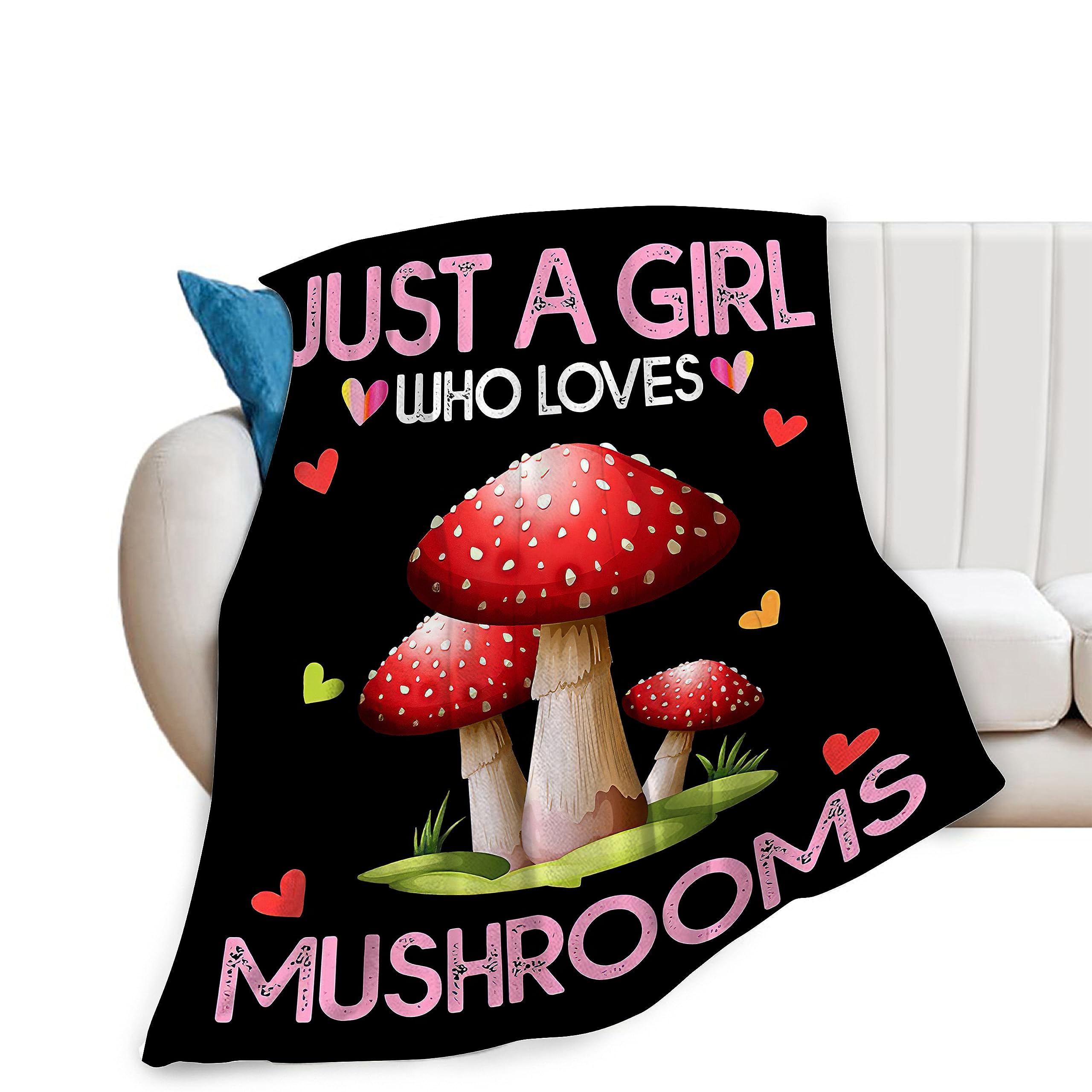 Just A Girl Who Loves Mushrooms Blanket Soft Warm Cozy Red Mushroom Throw Blankets for Boys Girls Fuzzy Plush Blanket Fleece Lightweight Flannel Kid Adults Gift for Bed Couch Sofa 50"x40"