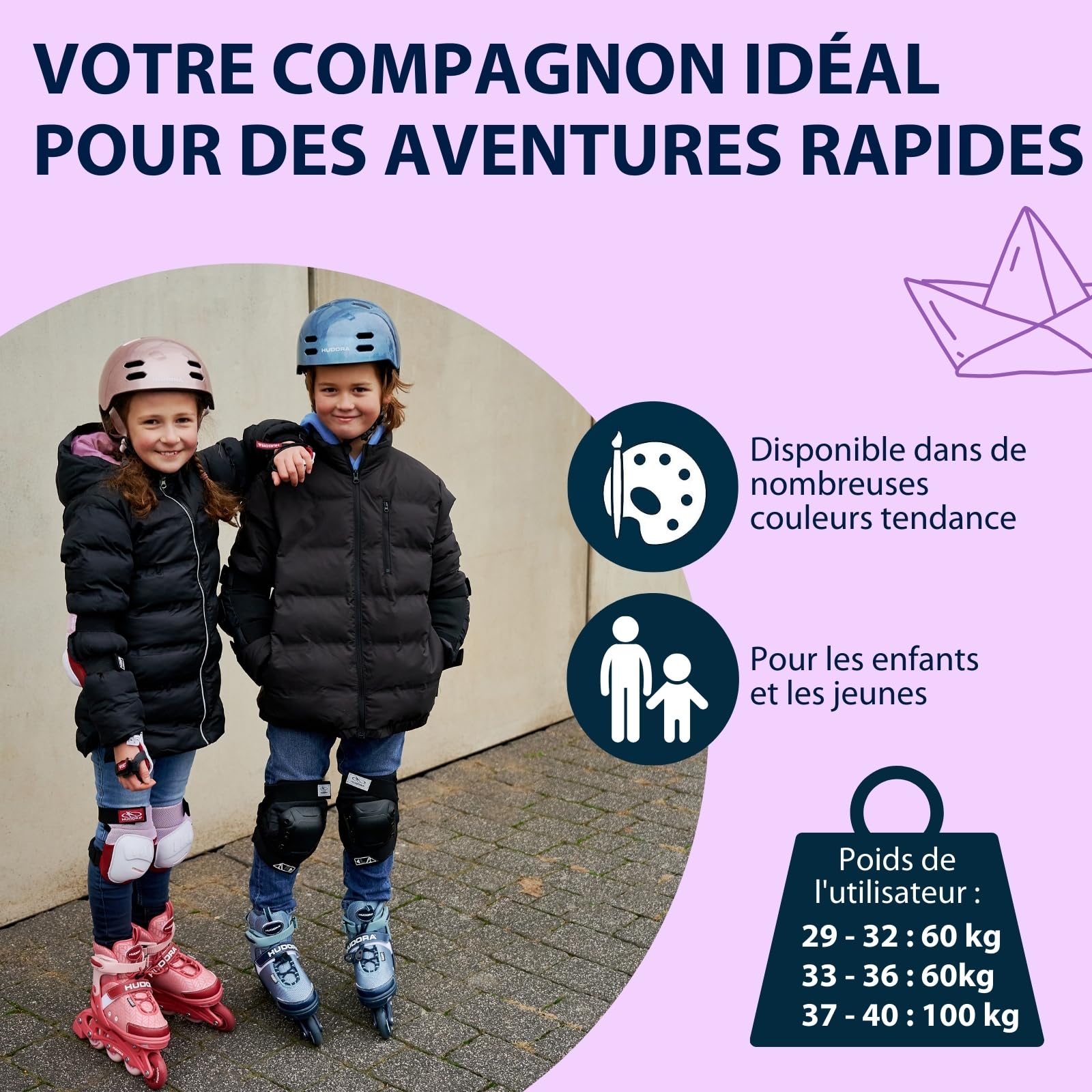 HUDORA Patins à roulettes Mia/Leon réglables en 4 Tailles Enfants Adultes