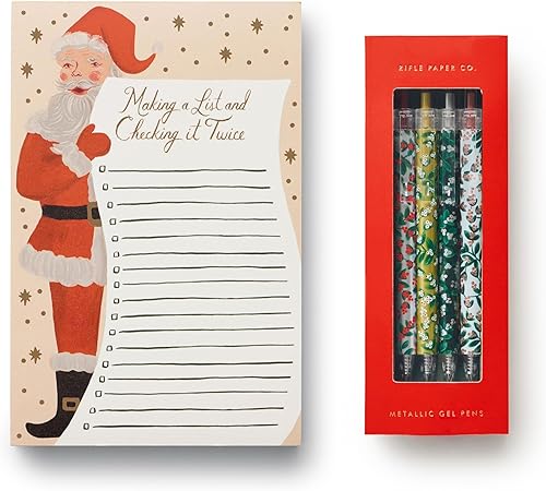 RIFLE PAPER CO. Paquete de bloc de notas y bolígrafo de gel  Bloc de notas de Navidad para listas de tareas, notas y entradas de diario, regalos de