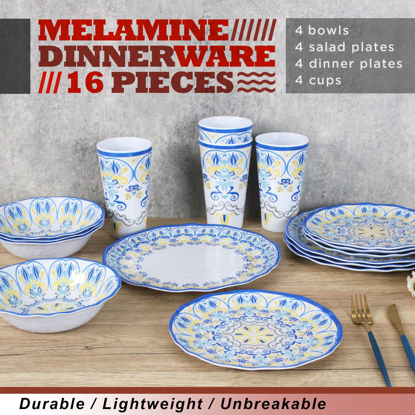 Ensemble De Vaisselle Mélamine 16 Pièces Pour 4 Personnes - Camping, Extérieur, Neuf