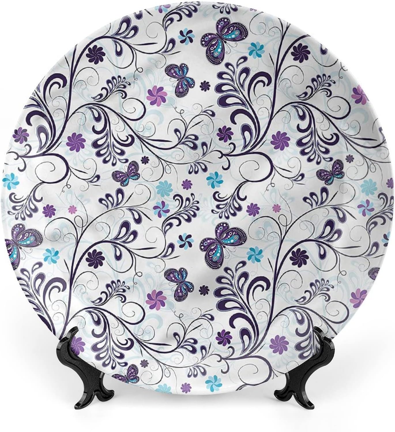 XISUNYA 6 Inch Decorative Plate, Floral Dinner Plate, Butterflies and Swirls Print Ceramic Wall Hanging for Fine Dining, Upscale Event, Dinner Party, Weddings, Catering, Christmas, Thankgiving