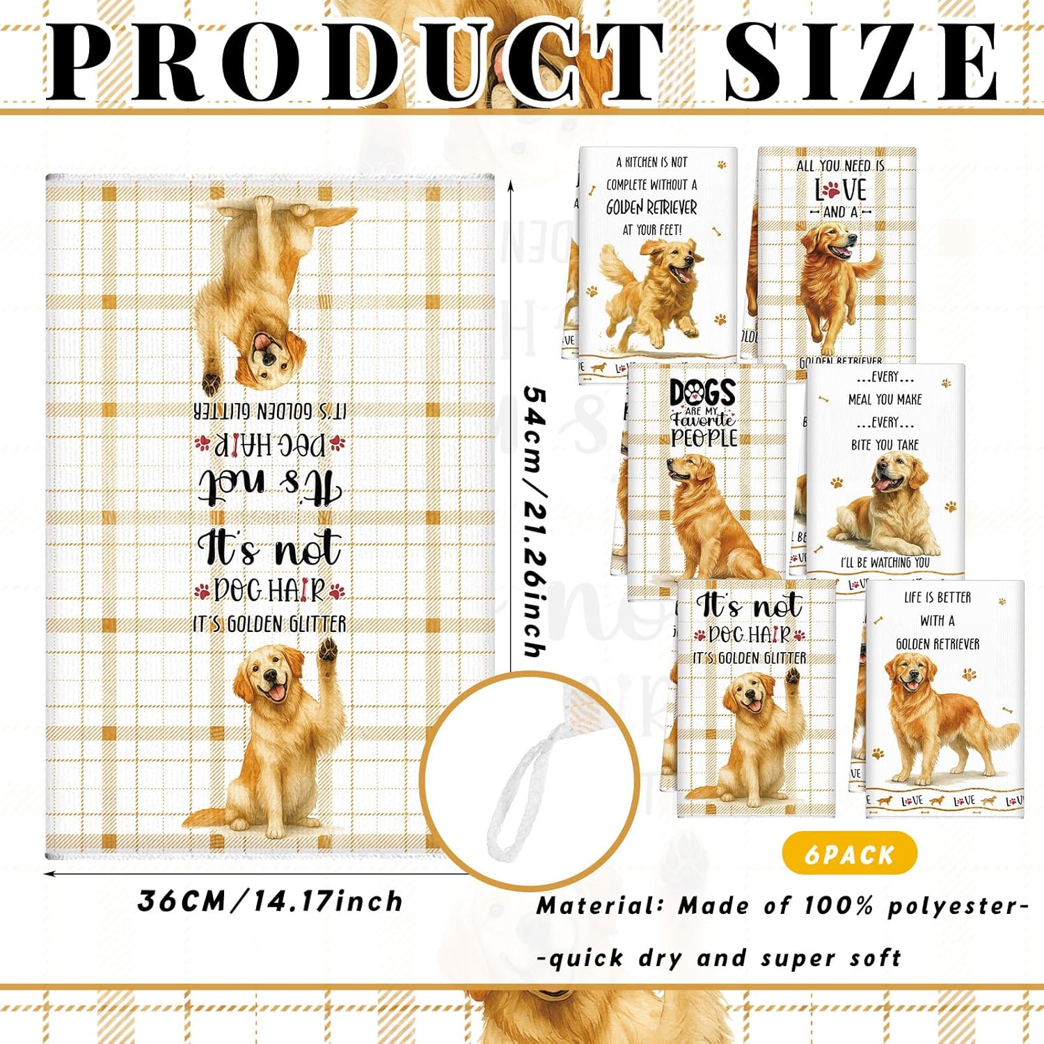 Redbaker 6 Pcs Golden Retriever Kitchen Towels Funny Dish Towel Gifts for Golden Retriever Lovers Kitchen Hand Tea Dishcloth Dog Owner Decorative with Hanging Loop for Christmas Home Housewarming Gift - Image 2