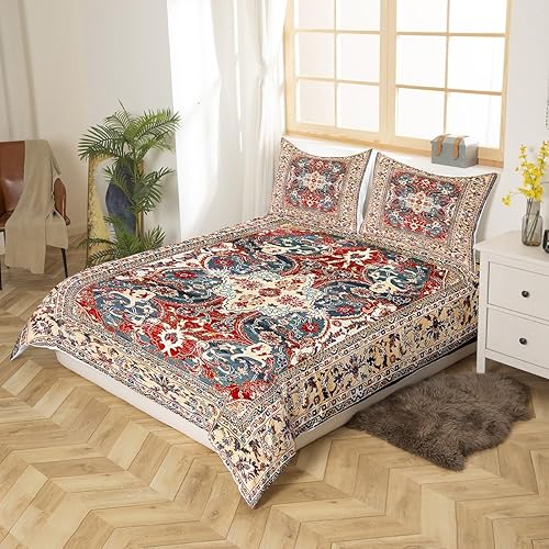 Miniatura 3 de Erosebridal Funda de edredón de medallón floral bohemio tamaño King, ropa de cama oriental envejecida, decoración occidental, funda de edredón de