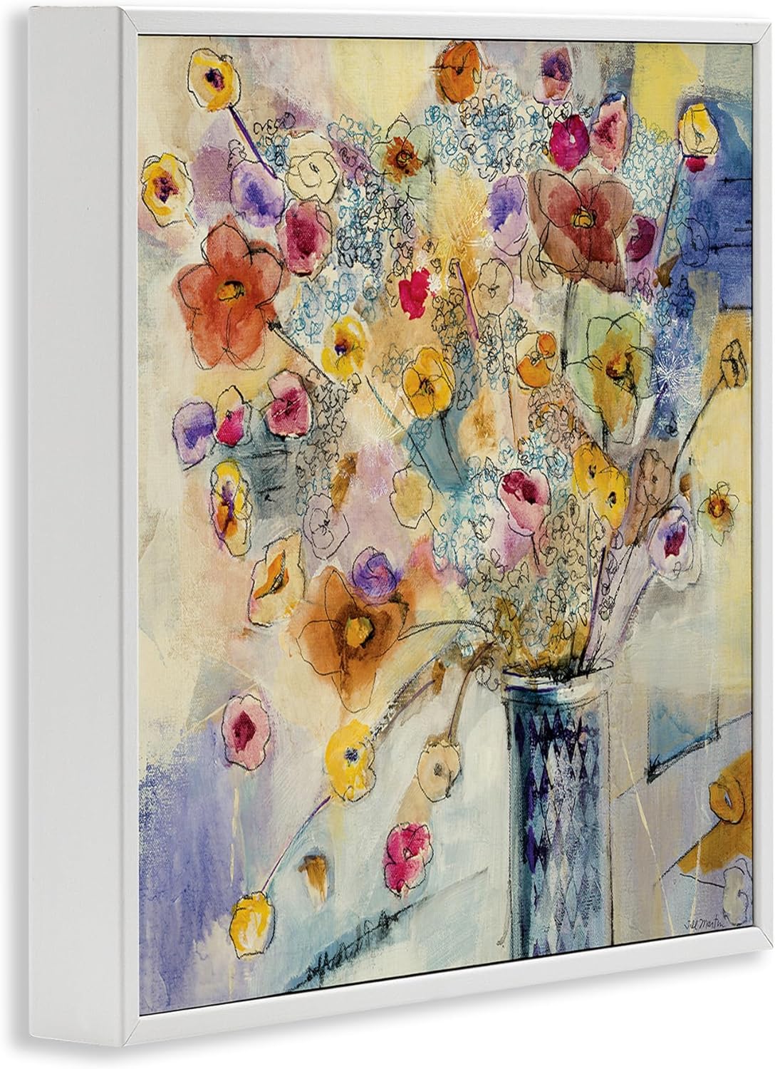 Stupell Industries Painted Flowers Line Drawing Wall Art, 17x17, White Framed