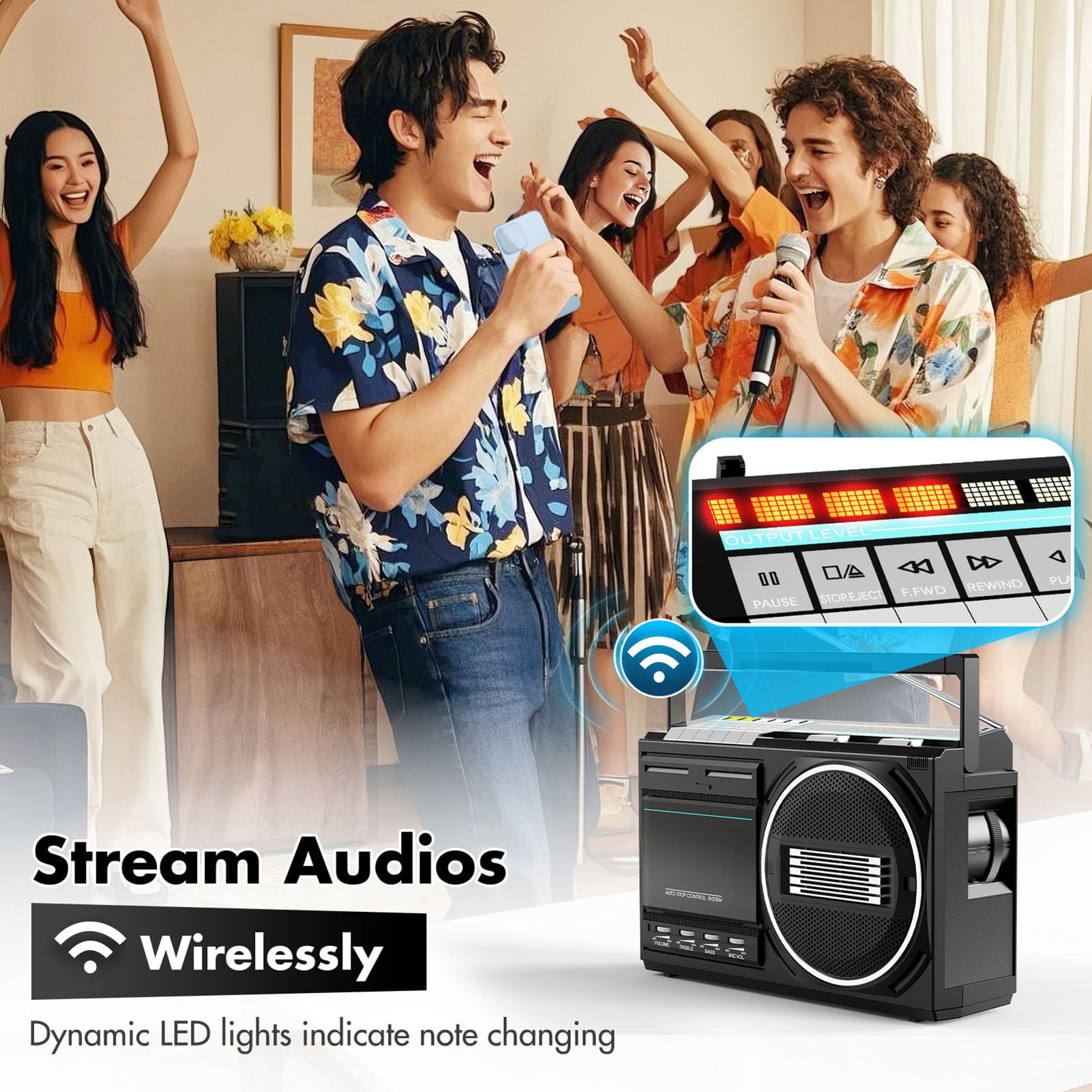 Annadue Magnetofon Kasetowy z Bluetooth, Boomboxy Stereo z Radiem AM FM SW, Konwersja Taśmy USB, Wbudowany Mikrofon, do Odtwarzania nagrań Muzycznych w Domu (Wtyczka UE 220 V)